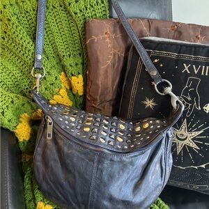 Rebecca Minkoff studded Dark glittery blue Leather Shoulder Bag